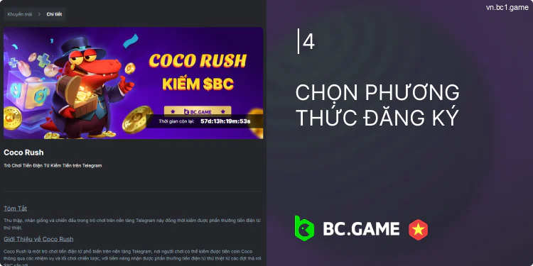 Chọn chương trình khuyến mãi BC.Game và nhấp vào “Nhận tiền thưởng”