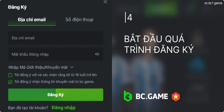 Nhập dữ liệu mà BC.Game yêu cầu