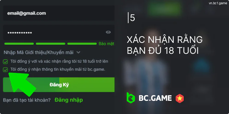 Tích vào các ô đồng ý với BC.Game