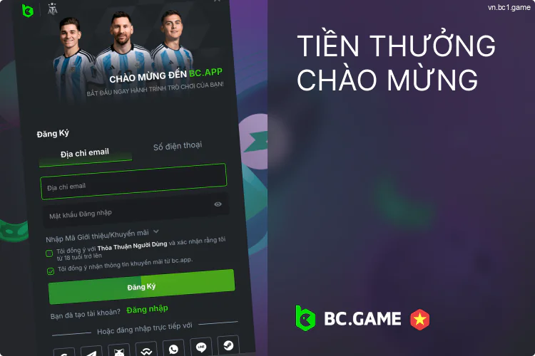 Đăng ký trên ứng dụng BC.Games Vietnam