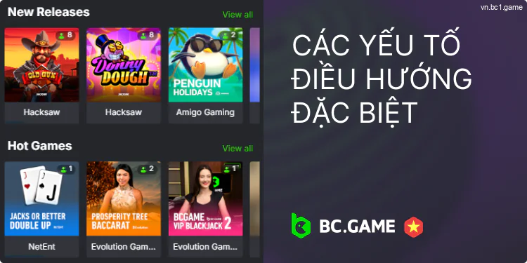 Các yếu tố điều hướng sòng bạc BC.Games