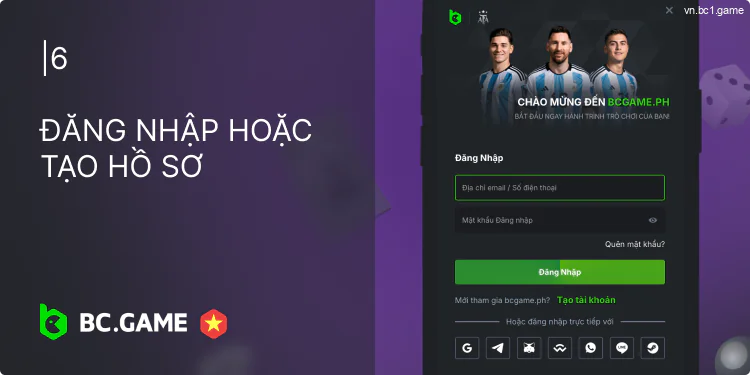 Vào ứng dụng BC.Game, đăng nhập hoặc đăng ký